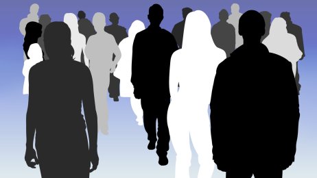 Illustrasjonen viser en silhuett av mange mennesker. Illustrasjonen viser en silhuett av mange mennesker.