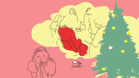 Bildet viser en tegning av mennesker rundt et spisebord.