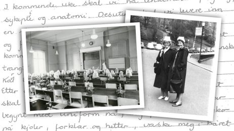 Bildet viser en bildecollage med gamle svart-hvitt bilder og brev.