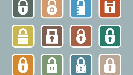 Hengelåsikoner Låste og ulåste hengelåsikoner som ligner på knapper på et tastatur - open access