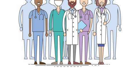 Helsepersonell som kommuniserer Illustrasjon av helsepersonell som kommuniserer