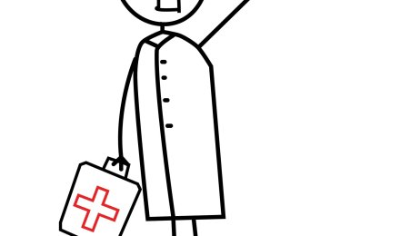 Sykepleier, bemanning, forsvarlighet Illustrasjonen viser en sykepleier som hytter med en svært stor hånd i været, tydelig irritert.