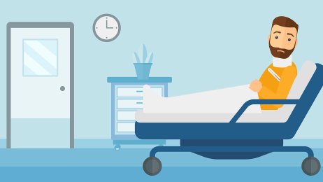 En mann i en sykehusseng Tegningen viser en mann i en sykehusseng.