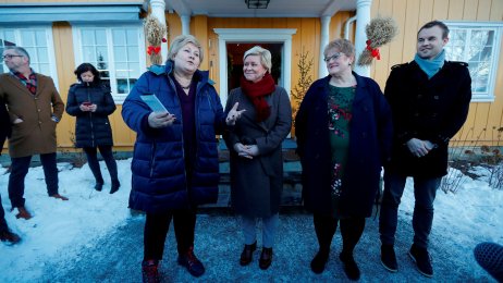 Regjeringsforhandlinger på Hadeland Erna Solberg, Trine Skei Grande, Siv Jensen og Ingolf Ropstad