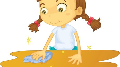 Illustrasjon av pleier som vasker opp søl Illustrasjon av pleier som vasker opp søl