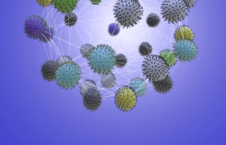 Illustrasjonen viser ulike varianter av koronaviruset.