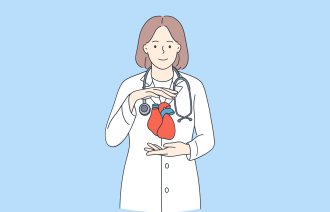 Illustrasjonen viser en helsearbeider som holder et hjerte.
