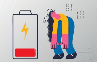 Bildet viser en tegning av en fremoverbøyd kvinne helt tom for energi