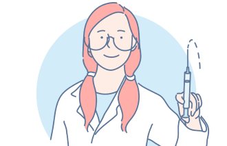 Illustrasjonen viser en helsearbeider med en sprøyte.