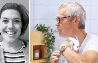 Karoline Skedsmo montert sammen med strupeoperert mann