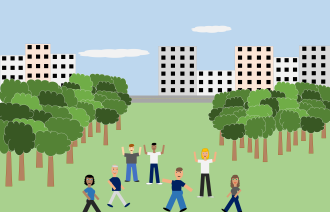 Treningsglede Illustrasjonen viser glade mennesker som trener i friluft