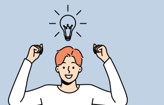 Illustrasjonen viser en mann med lyspære over hodet.