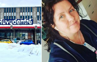 Bilde av Huddinge sykehus og Camilla Särholm
