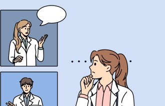 Illustrasjonen viser flere helsearbeidere.