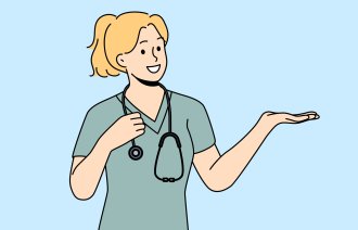 Illustrasjonen viser en kvinnelig helsearbeider.