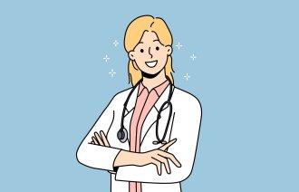 Illustrasjonen viser en kvinnelig helsearbeider.