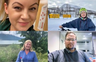 Bildet viser portretter av fire sykepleiere som stiller til valg i høst