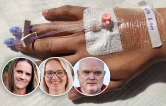 Bildet viser en hånd med perifert venekateter