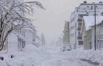 Bildet viser snøkaos i Kristansand
