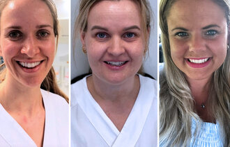 Bildet viser de tre innleggsforfatterne Therese Penne Rusten, Julie Hellan og Marte Eide