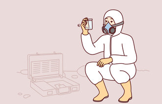 Illustrasjonen viser et menneske i beskyttelsesdrakt.