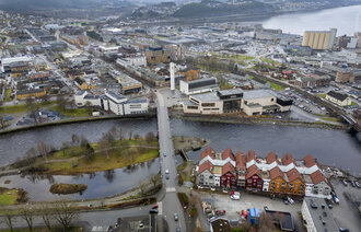 Bildet viser oversiktsbilde av Steinkjer sentrum