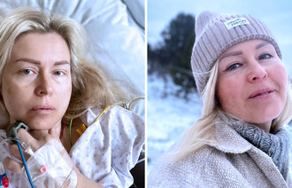 Ett bilde viser Ina Blindheimsvik på sykehuset. Et annet bilde viser Ina ute i naturen.