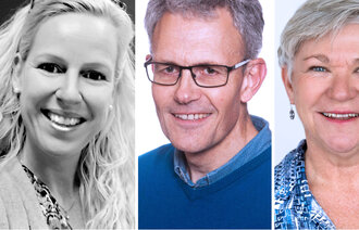 Bildet viser portretter av Camilla Anker-Hansen, Håkon Johansen og Ann Karin Helgesen