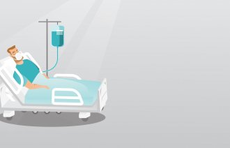 Illustrasjonen viser en mann i en sykehusseng.