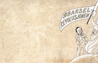 Tegningen viser kvinner på barrikaden med banner.