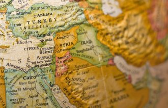 Bildet viser kart over Syria og omkringliggende land.