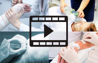 Flere bilder satt sammen til ett som viser sykepleie i praksis.