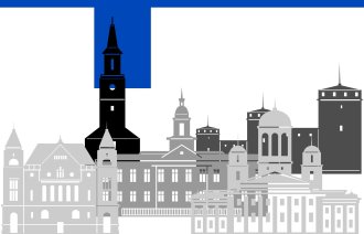 Illustrasjon av det finske flagget og bygninger Finland