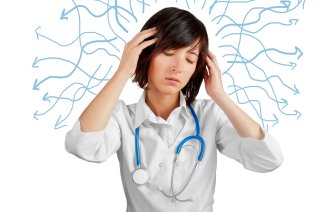 sykepleier Illustrasjon av sykepleiere som holder hendene til hodet