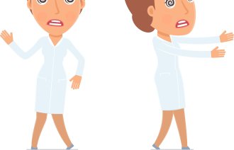 Illustrasjonen viser to sykepleiere som ser ut som de går i søvne.