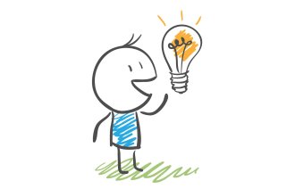 Illustrasjonen viser et strekmenneske, og en lyspære blinker over.