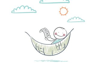 Bildet viser en tegning av et strekmenneske som slapper av i en hammock.