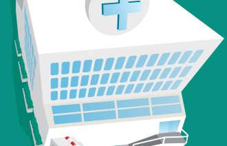 Sykehus Illustrasjonen viser et stort sykehus.