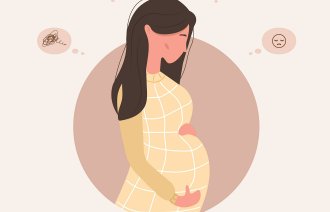 Illustrasjon av gravid, grublende kvinne