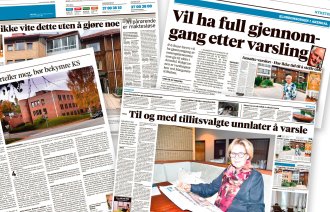Illustrasjonen er en kollasj av faksimiler fra oppslag i Agderposten om varsling av uholdbare forhold ved et lokalt sykehus