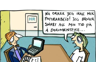 Illustrasjonen viser en sykepleier og en leder.