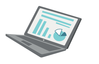 Illustrasjonen viser en bærbar datamaskin med diagrammer på