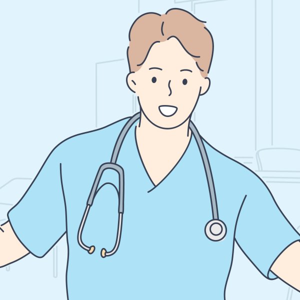 Illustrasjonen viser en helsearbeider som ser ut som han har kommet på noe.