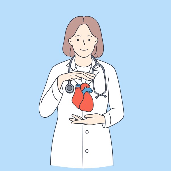 Illustrasjonen viser en helsearbeider som holder et hjerte.