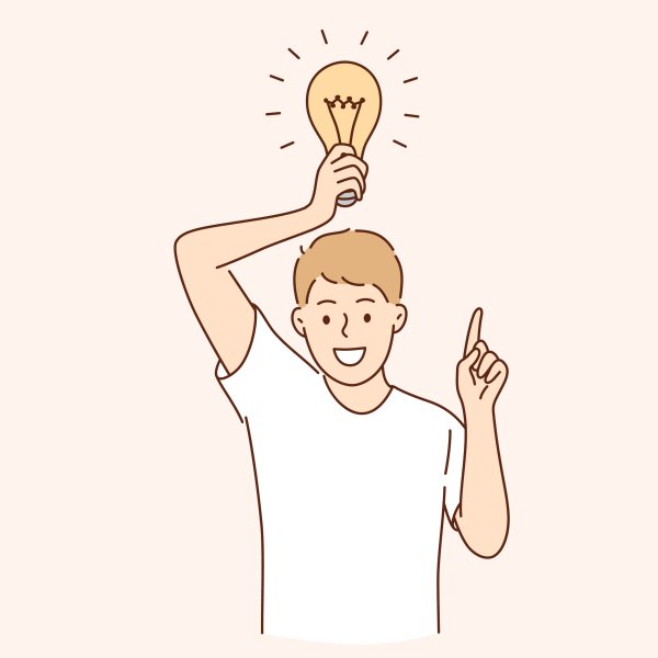 Illustrasjonen viser en mann med en lyspære over hodet.