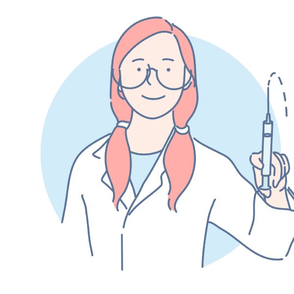 Illustrasjonen viser en helsearbeider med en sprøyte.