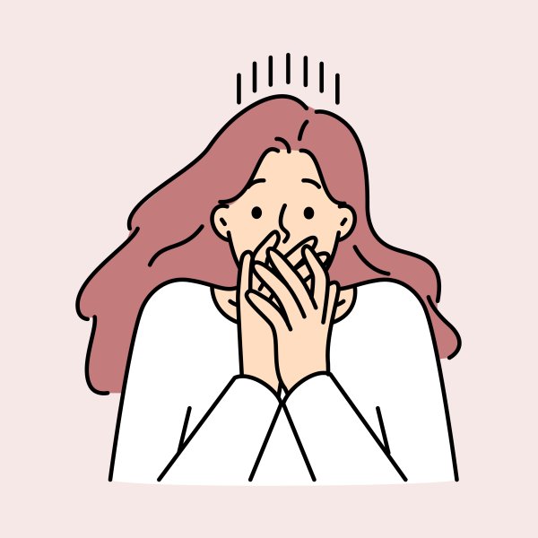 Illustrasjonen viser en kvinne som holder seg for munnen.
