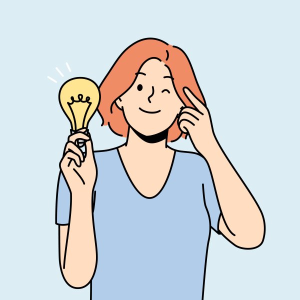 Illustrasjonen viser en kvinne som holder en lyspære.