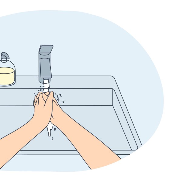 Illustrasjonene viser en som vasker hender.