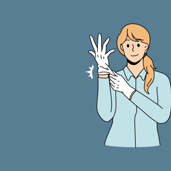 Illustrasjonen viser en kvinne med hansker.